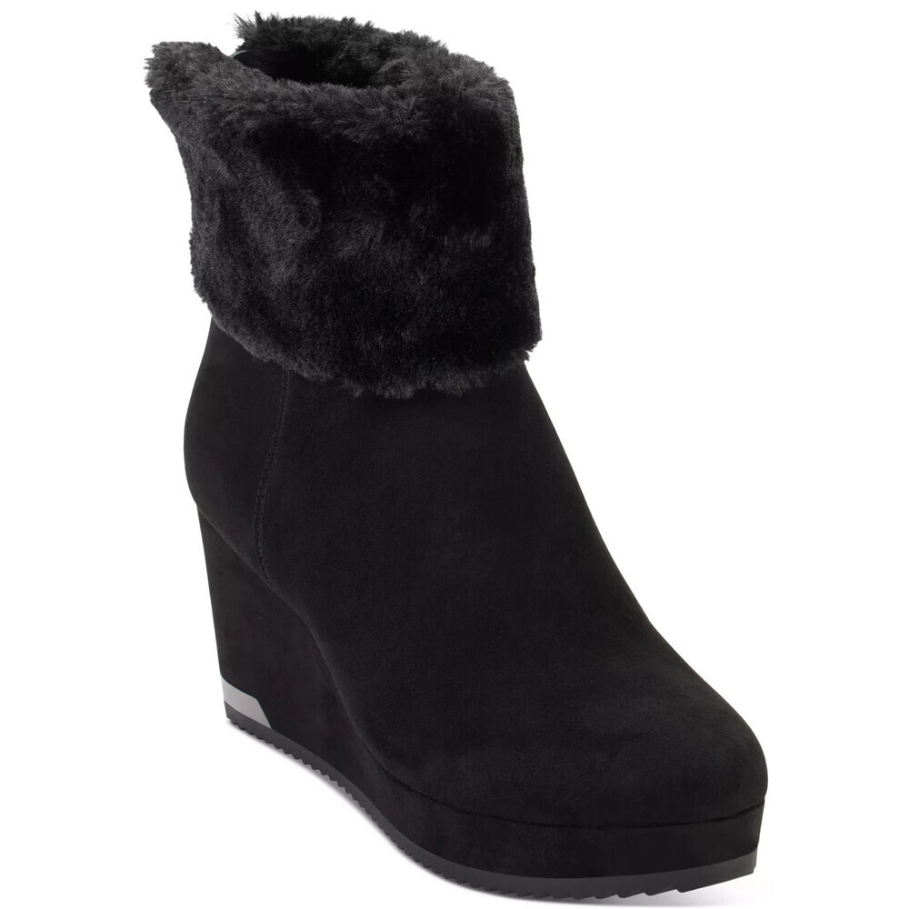Dkny Nadra K3279020 Boots Women's US 7 Black Suede Wedge Heel Bootie LION395